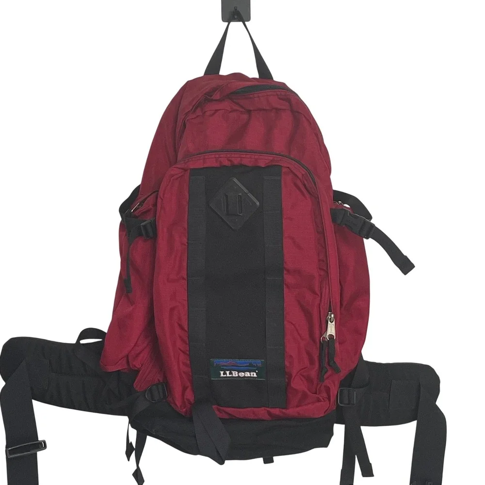 LL Bean Backpack‎ Hiking Camping Daypack Red Black Travel Bag Outdoor Mountain